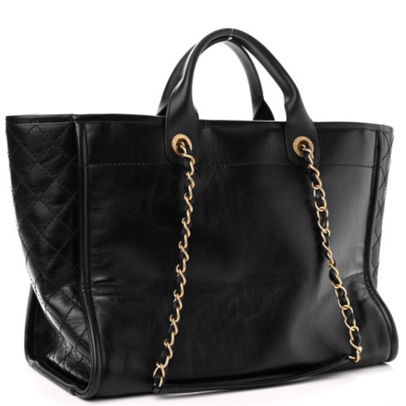 Authentic CHANEL Aged Calfskin Medium Studded Deauville Tote in Black - Picture 3 of 10